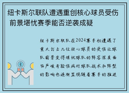 纽卡斯尔联队遭遇重创核心球员受伤 前景堪忧赛季能否逆袭成疑